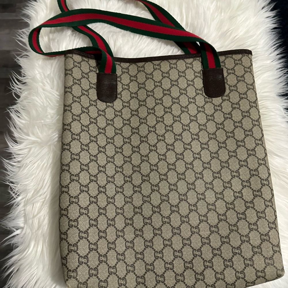 Gucci Beige and Brown Tote with Green and Red Straps - Picture 2 of 8